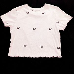 White Crop Top with Pink Butterflies 💕